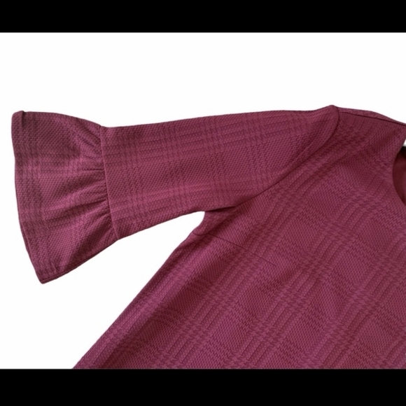 Banana Republic Maroon Plaid Texture Shift Dress Bell Sleeves Women's XS EUC - Picture 3 of 5